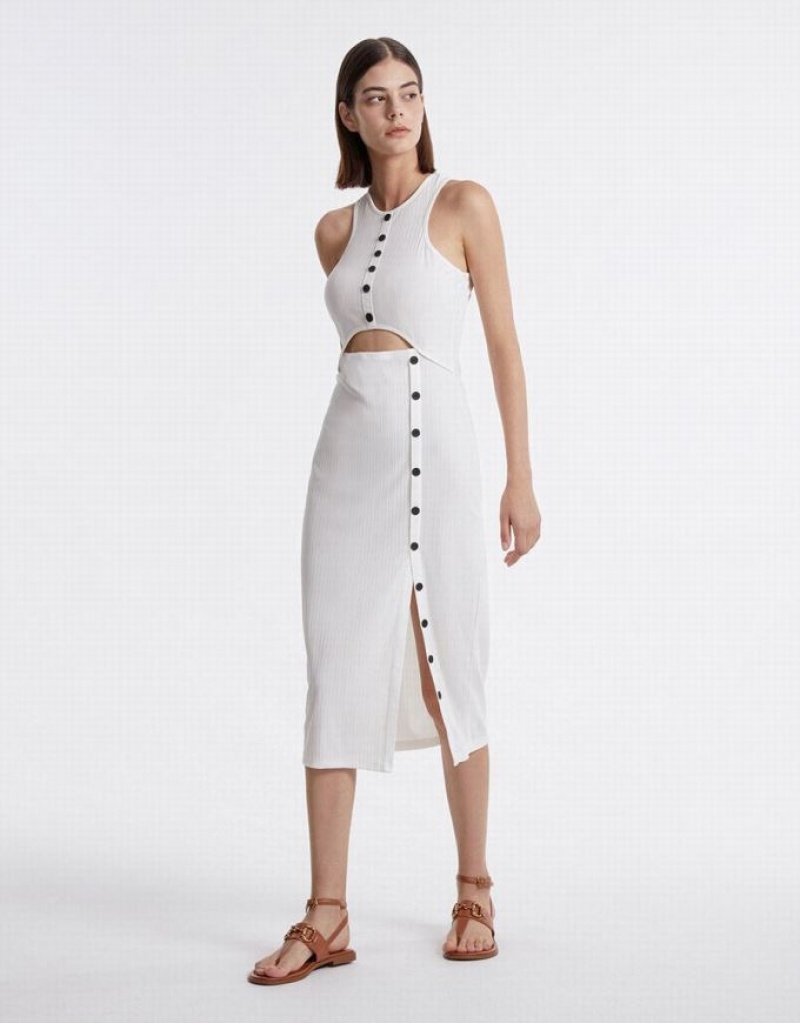 Urban Revivo Cut Out Women's Knitted Dress White | NWKDRFA-95