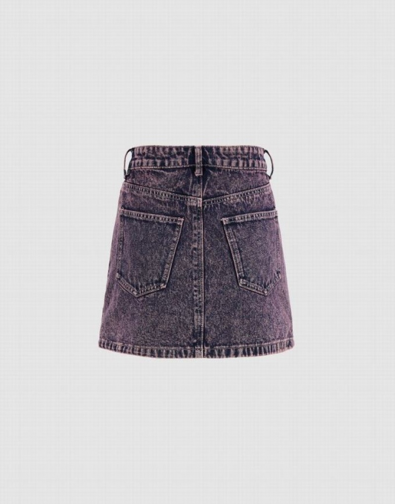 Urban Revivo Distressed Mini Straight Women's Denim Skirt Blue | HFDBTUP-49