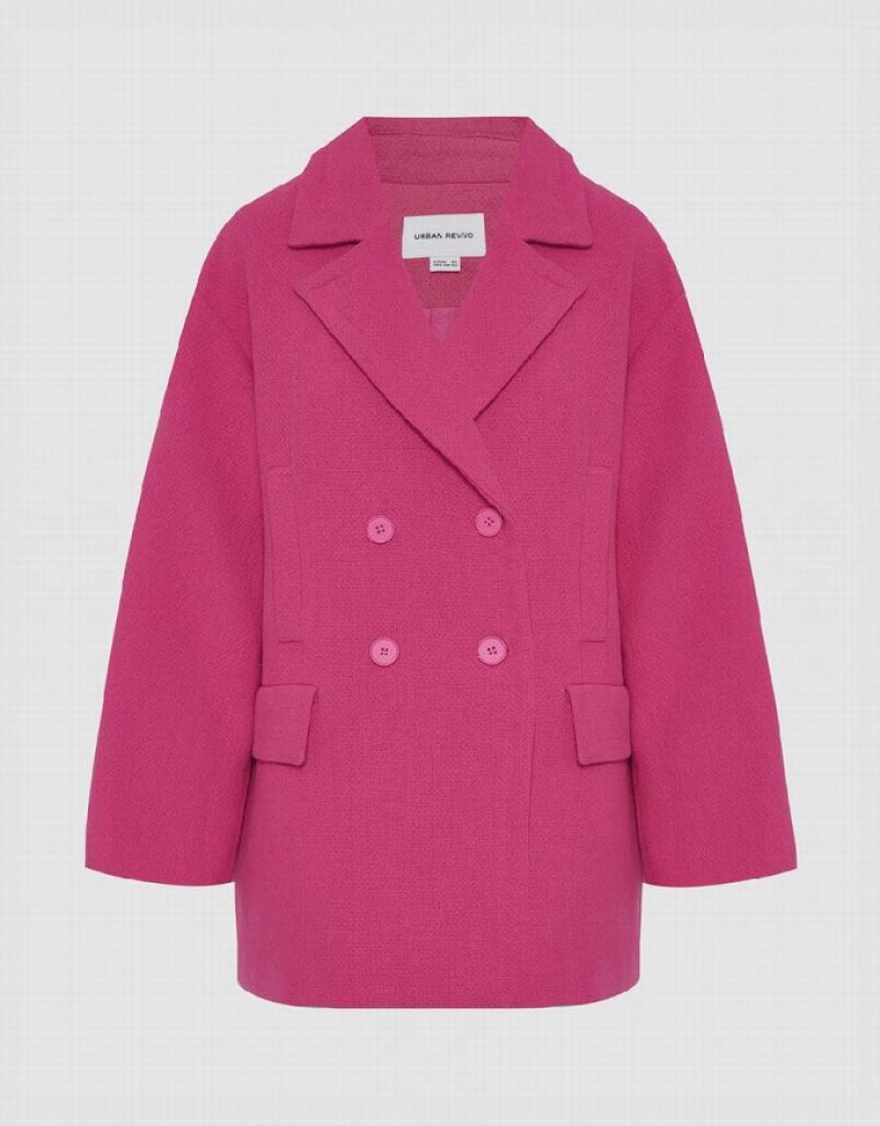 Urban Revivo Double Breasted Long Women's Coats Pink | YOCQRWA-07