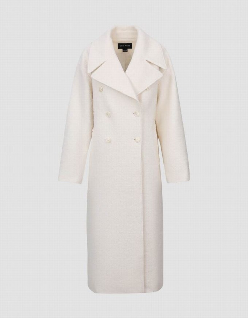 Urban Revivo Double Breasted Straight Long Women's Coats White | KZARLFI-48