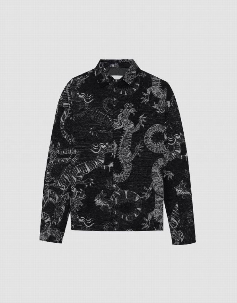 Urban Revivo Dragon Printed Straight Men's Jacket Black | PIJNBOW-74