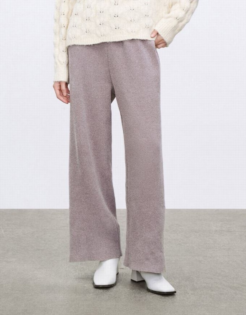 Urban Revivo Drawstring Straight Leg Knit Women's Pants Light Grey | KEFVMXS-86