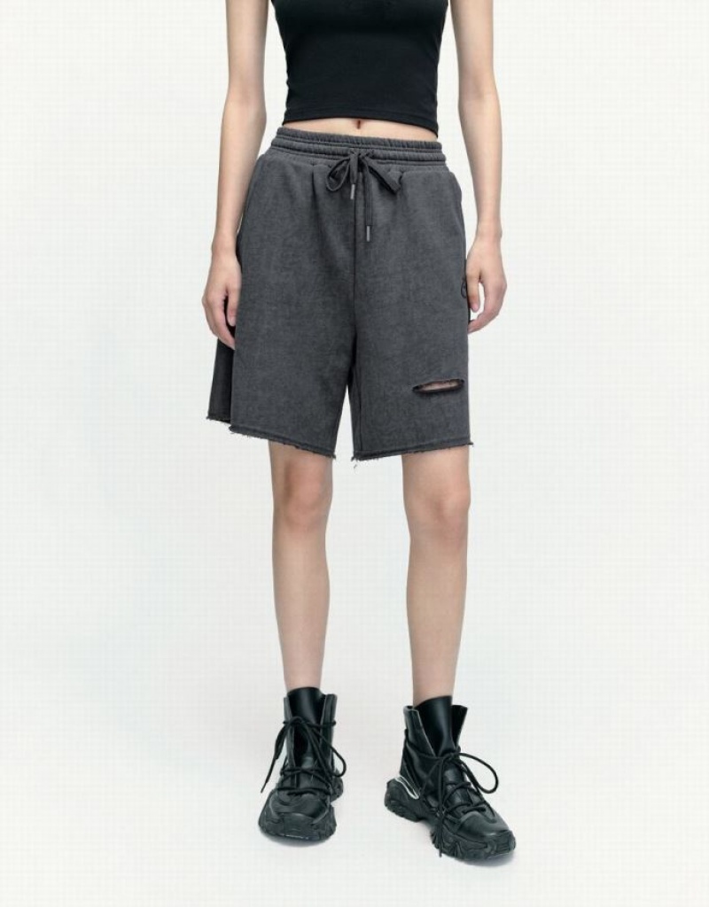 Urban Revivo Drawstring Waist Cut-Out Women's Shorts Grey | ADRZYIB-09