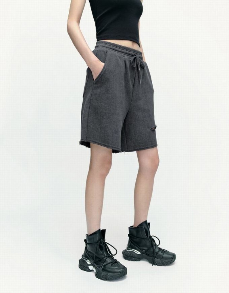 Urban Revivo Drawstring Waist Cut-Out Women's Shorts Grey | ADRZYIB-09