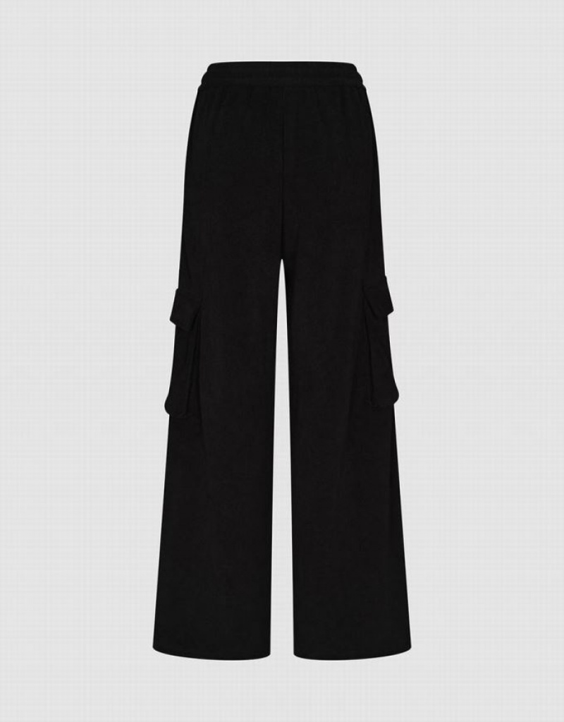 Urban Revivo Drawstring Waist Knitted Straight Women's Pants Black | NSCXVLW-84