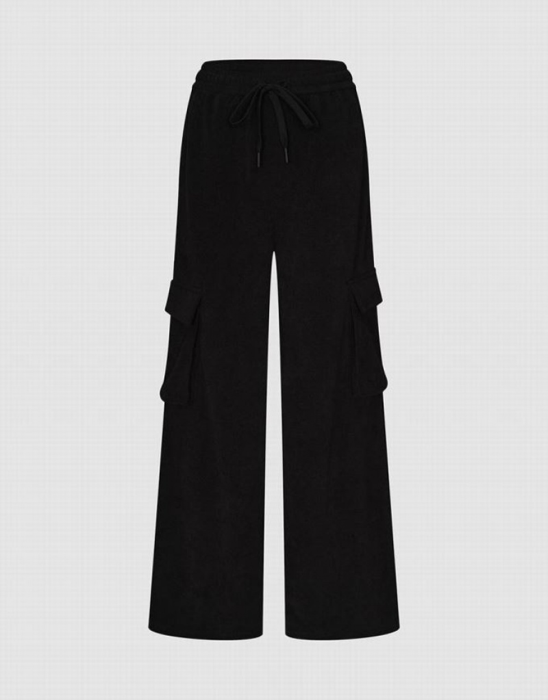 Urban Revivo Drawstring Waist Knitted Straight Women\'s Pants Black | NSCXVLW-84