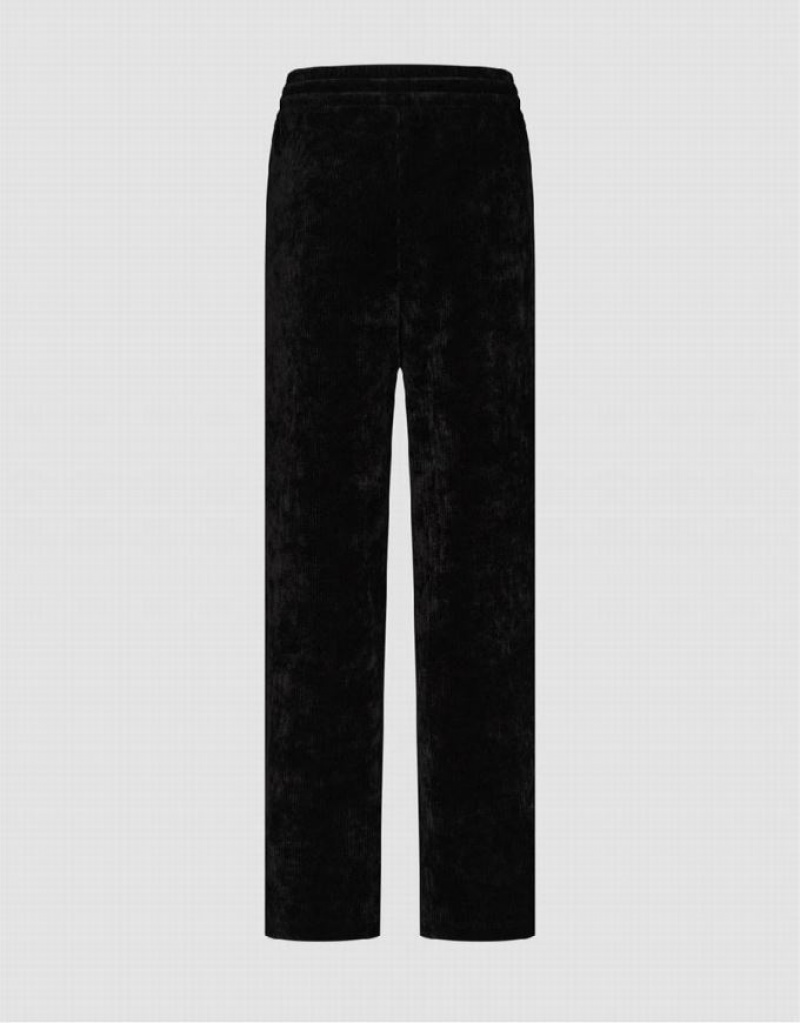 Urban Revivo Drawstring Waist Knitted Straight Women's Pants Black | XHWMSVN-01