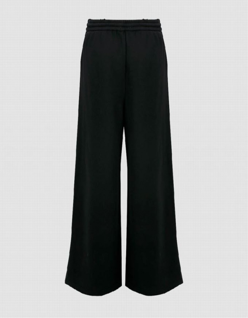 Urban Revivo Drawstring Waist Knitted Wide-Leg Women's Pants Black | EMBXRNH-91