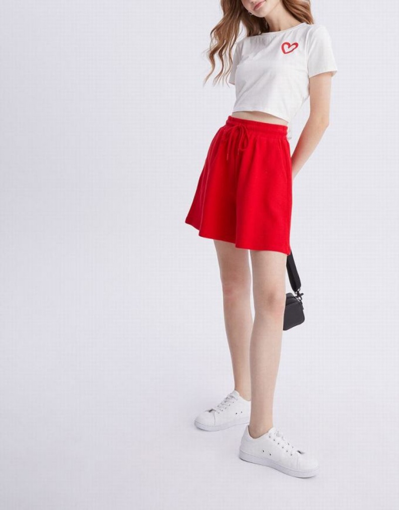 Urban Revivo Drawstring Waist Knitted Women's Shorts Red | UKJAOYQ-24