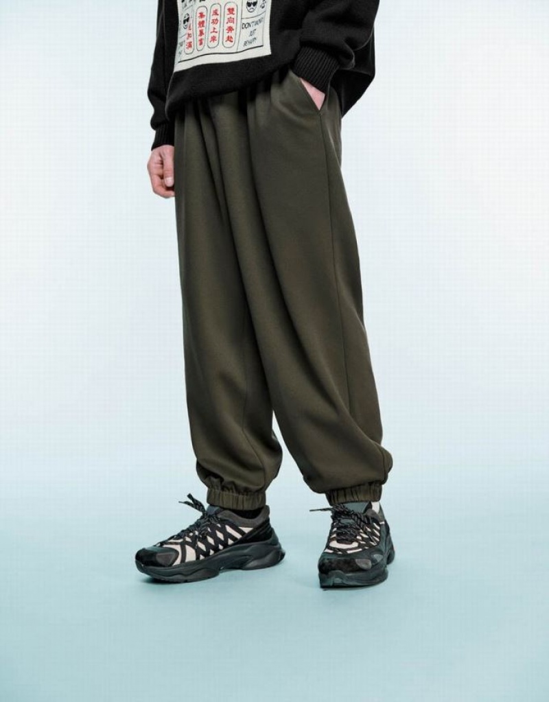 Urban Revivo Drawstring Waist Men's Joggers Green | ISHPXOG-13