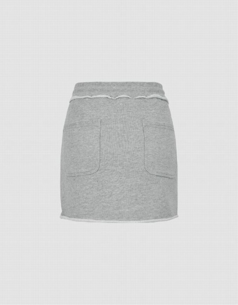 Urban Revivo Drawstring Waist Mini Straight Women's Skirts Grey | DXNWOYE-21