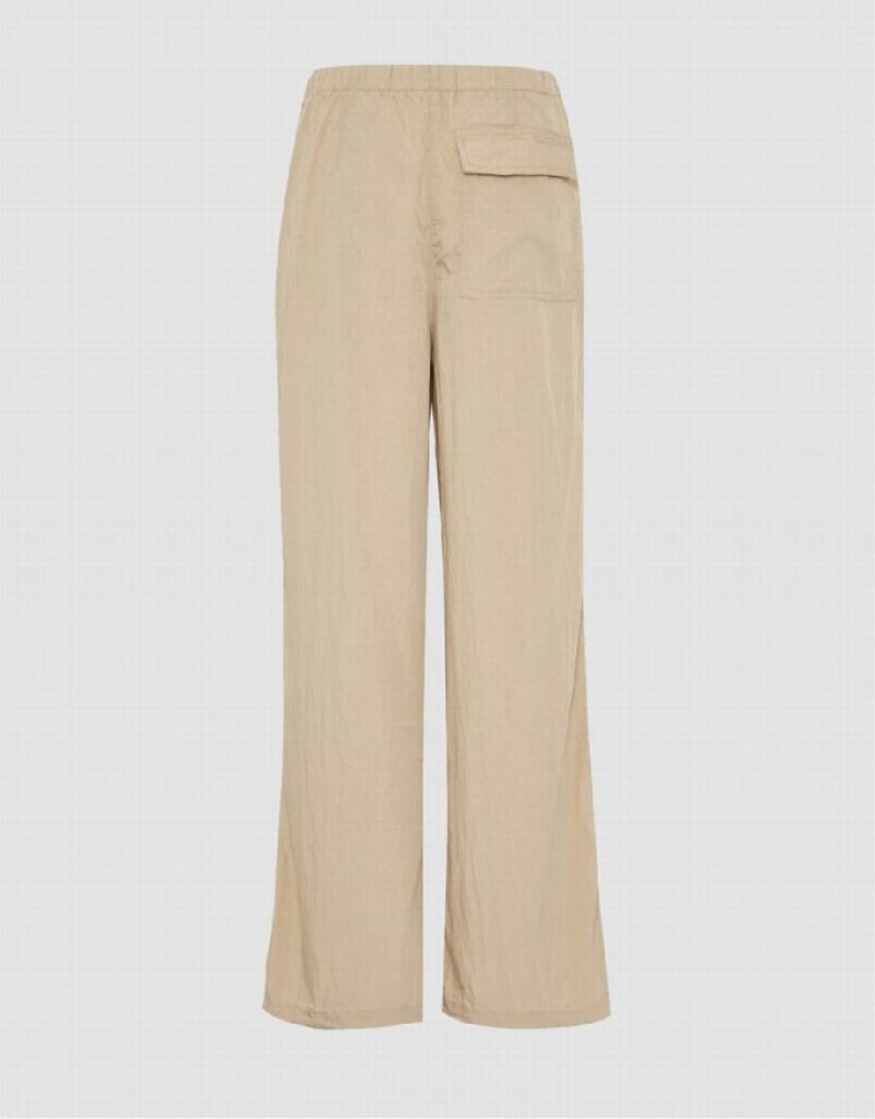 Urban Revivo Drawstring Waist Wide-Leg Women's Pants Khaki | WOJKBMH-02