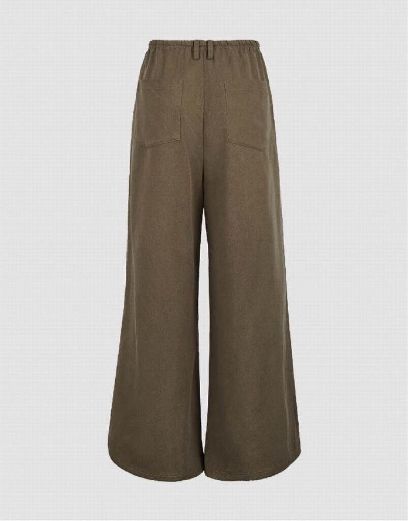 Urban Revivo Drawstring Waist Wide-Leg Women's Pants Coffee | BZKIMHT-75