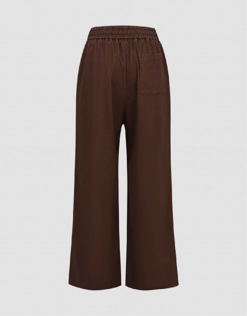 Urban Revivo Drawstring Waist Wide-Leg Women's Pants Brown | IFTBGMD-49