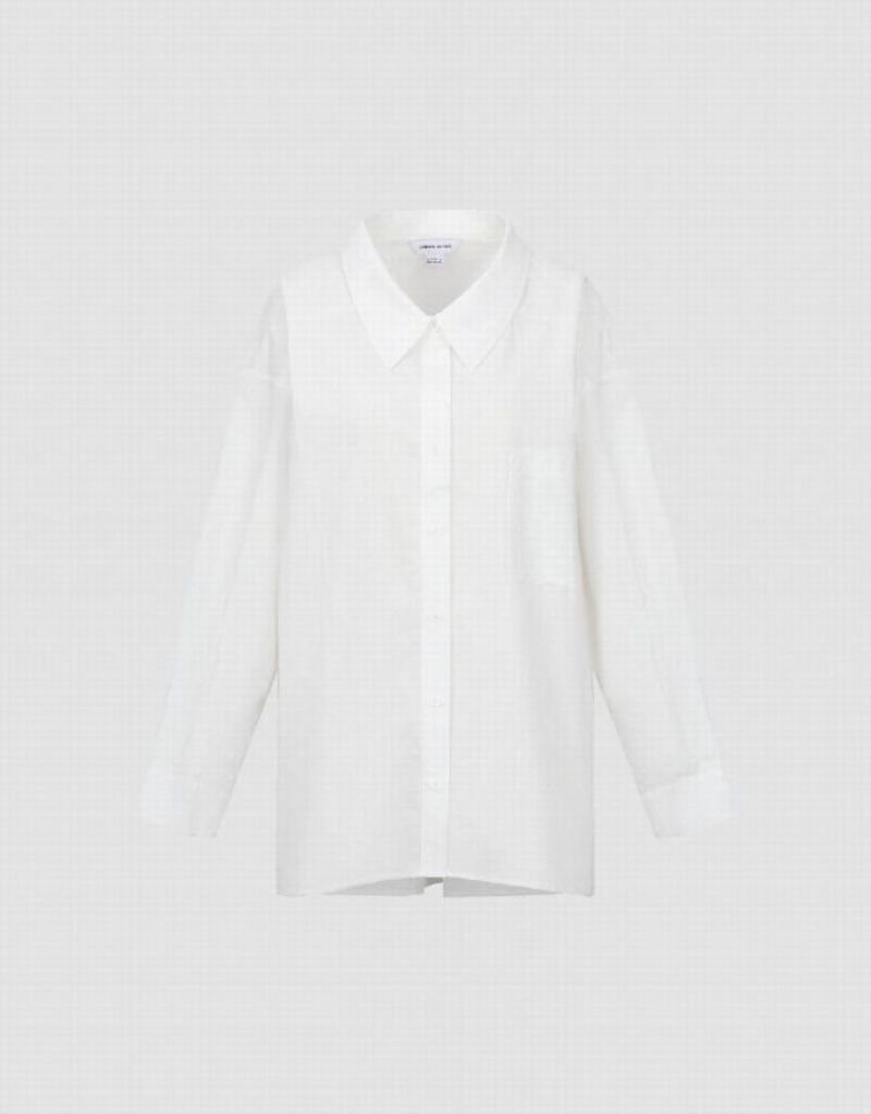 Urban Revivo Drop Shoulder Sleeve Button Up Straight Women's Shirts White | FBPJOHU-13