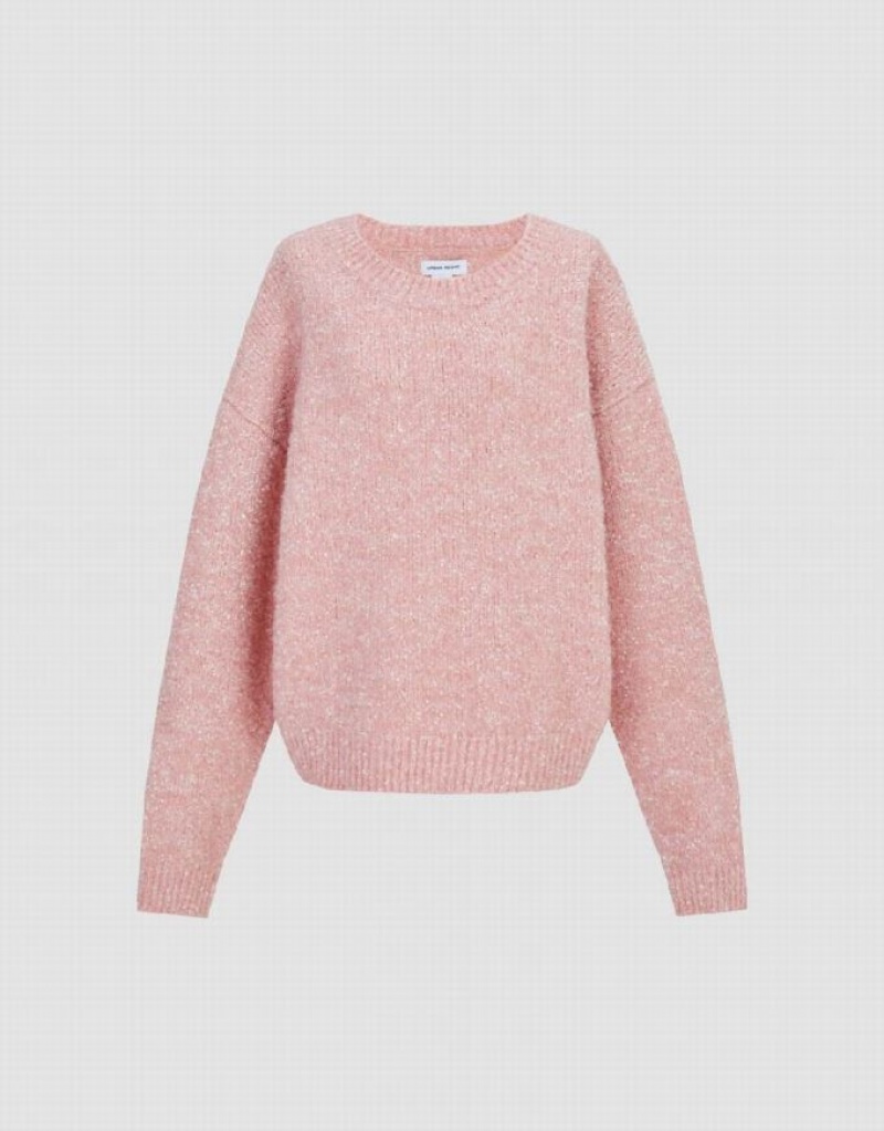 Urban Revivo Drop Shoulder Sleeve Crew Neck Women's Sweaters Pink | YCSKFUJ-67