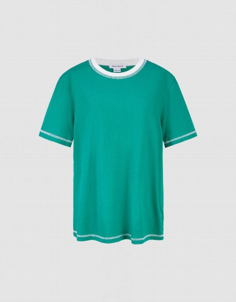 Urban Revivo Drop Shoulder Sleeve Crew Neck Women's T-Shirts Green | PDCVYQL-74