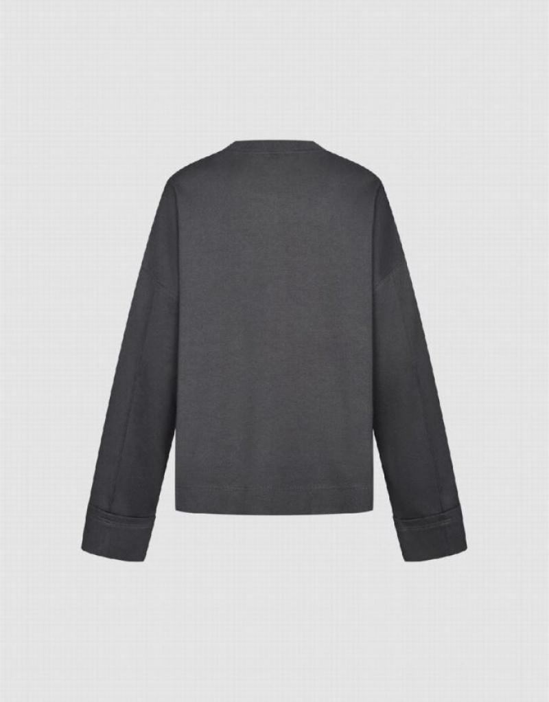 Urban Revivo Drop Shoulder Sleeve Crew Neck Men's Sweatshirts Dark Grey | GINFDKP-09