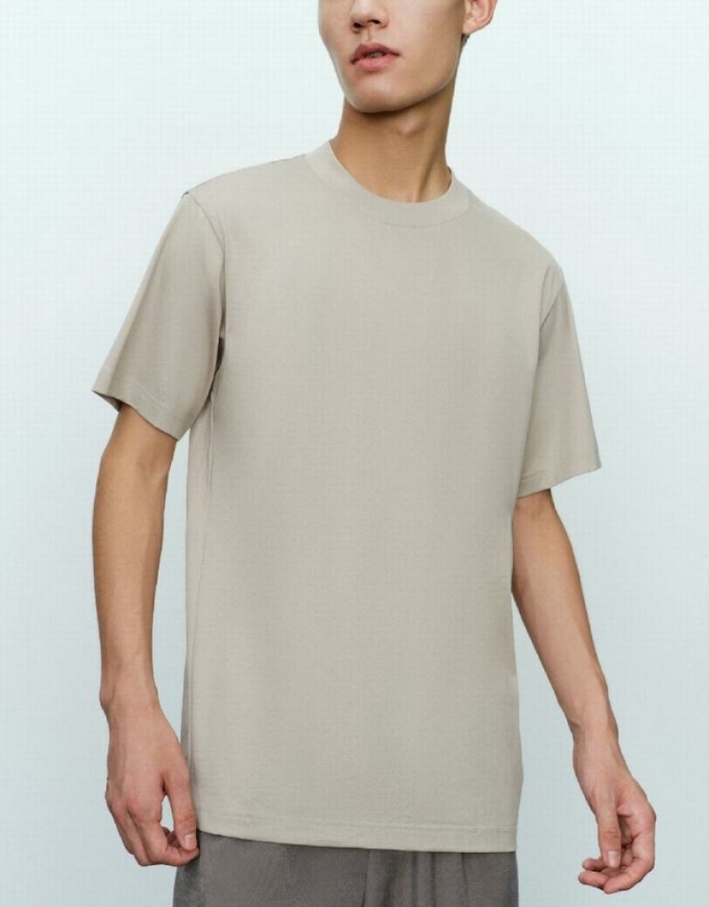 Urban Revivo Drop Shoulder Sleeve Crew Neck Men's T-Shirts Grey | DMPAGYK-93