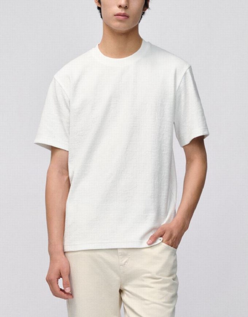 Urban Revivo Drop Shoulder Sleeve Crew Neck Men's T-Shirts White | ODFPAMQ-51