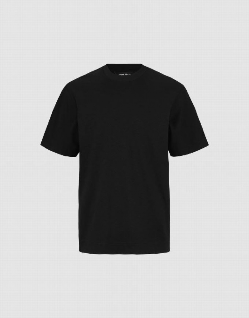 Urban Revivo Drop Shoulder Sleeve Crew Neck Men's T-Shirts Black | FQBVCZW-65