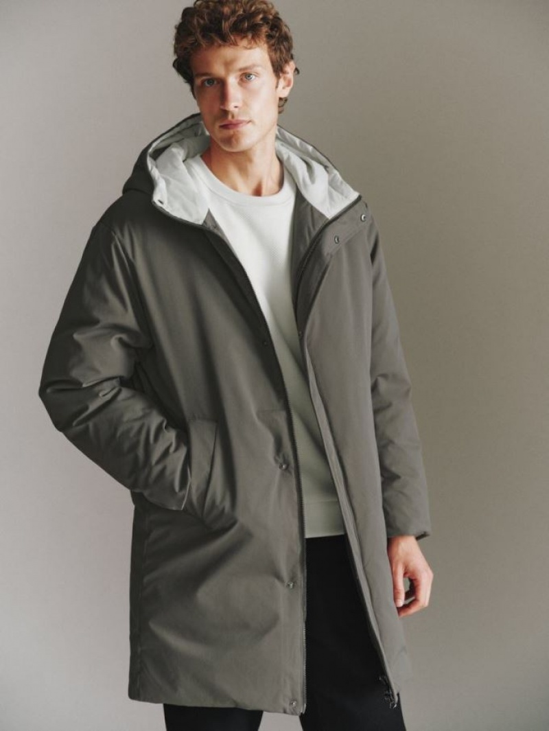 Urban Revivo Drop Shoulder Sleeve Hooded Men's Down Jackets Green | SRQLKYF-57