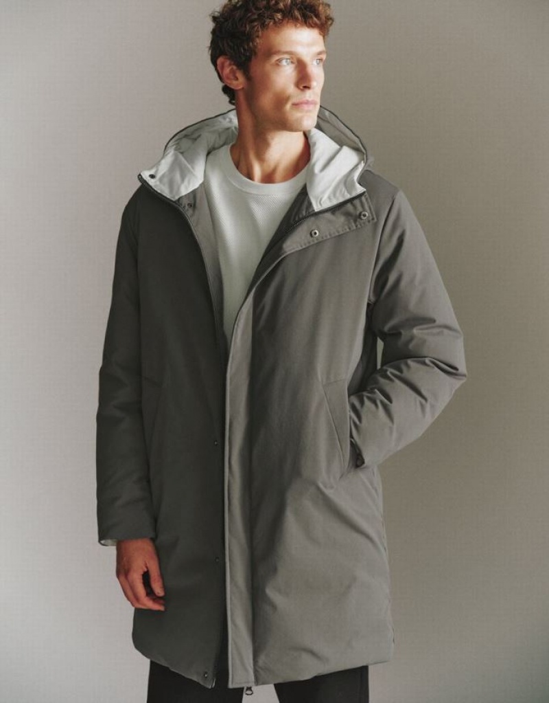 Urban Revivo Drop Shoulder Sleeve Hooded Men\'s Down Jackets Green | SRQLKYF-57