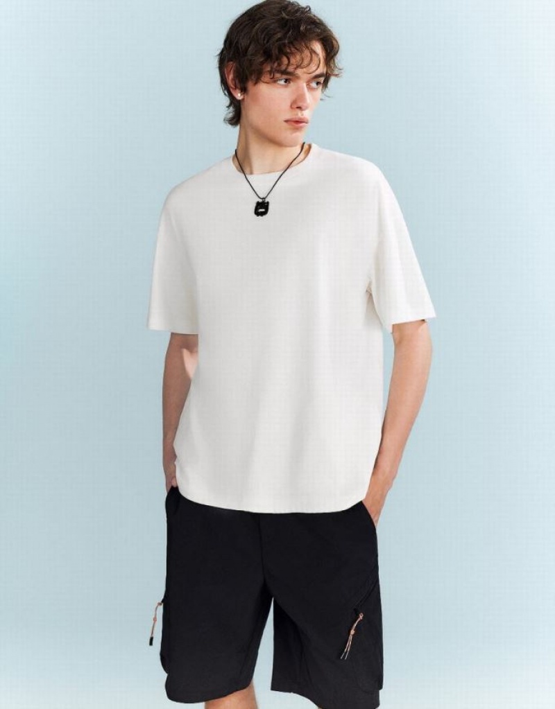 Urban Revivo Drop Shoulder Sleeve Men's T-Shirts White | LVCKXNQ-49