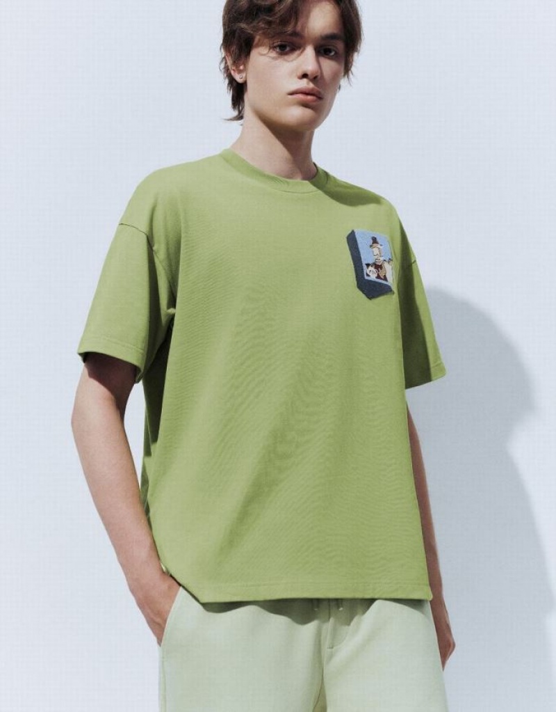 Urban Revivo Drop Shoulder Sleeve Men's T-Shirts Green | FIHMTNU-41