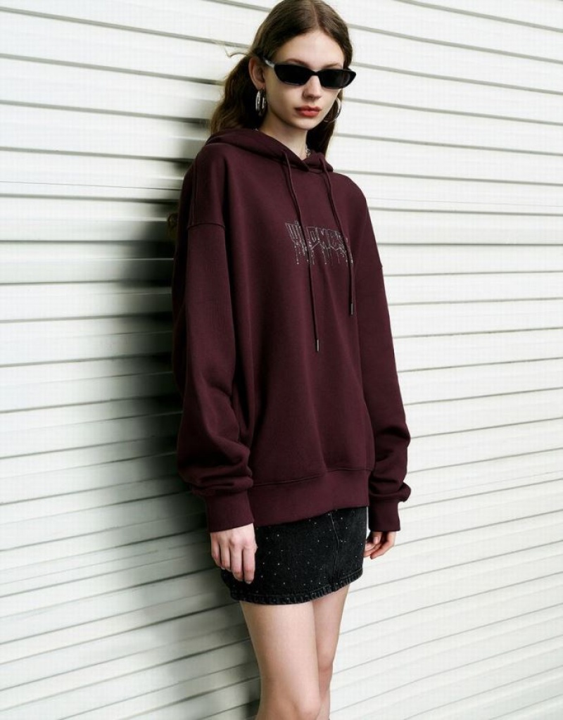 Urban Revivo Drop Shoulder Sleeve Oversized Women's Hoodie Burgundy | QHBEGJR-16