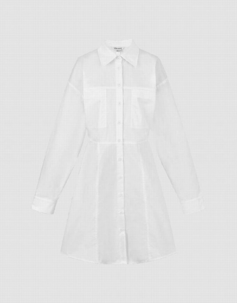 Urban Revivo Drop Shoulder Sleeve Skater Women's Shirt Dress White | ZLSBJPH-94