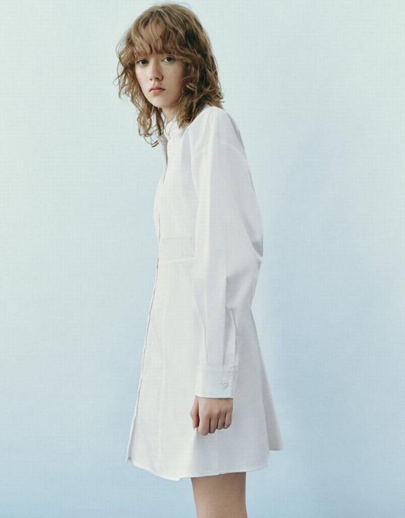 Urban Revivo Drop Shoulder Sleeve Skater Women's Shirt Dress White | ZLSBJPH-94