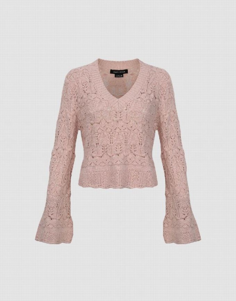 Urban Revivo Drop Shoulder Sleeve V-Neck Knitted Women's Cardigan Pink | FKWMELV-26