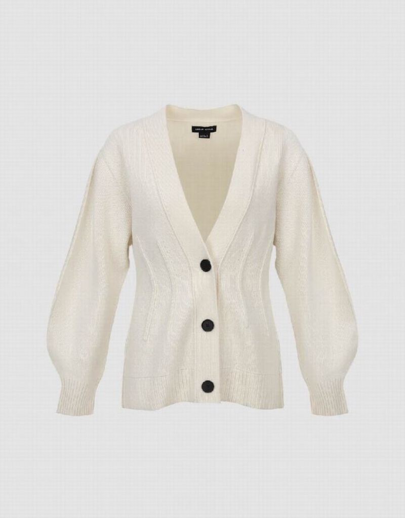 Urban Revivo Drop Shoulder Sleeve V-Neck Knitted Women's Cardigan White | ACYIKQG-59