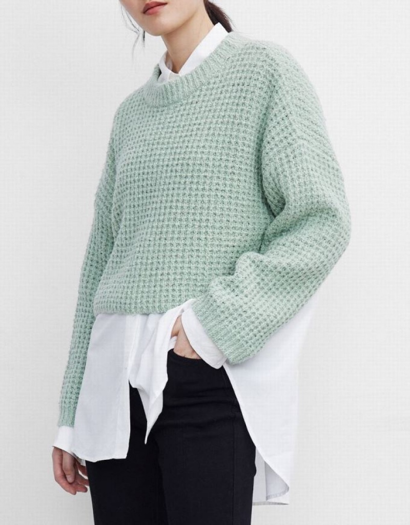 Urban Revivo Drop Shoulder Cropped Women's Sweaters Mint | WGLUAOB-04