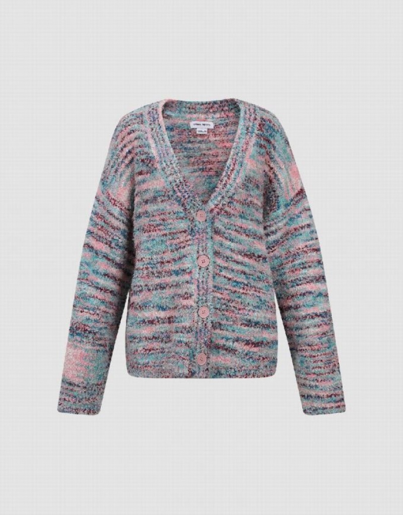 Urban Revivo Drop Shoulder Sleeve Knitted Women's Cardigan Pink | VRXHTJS-45