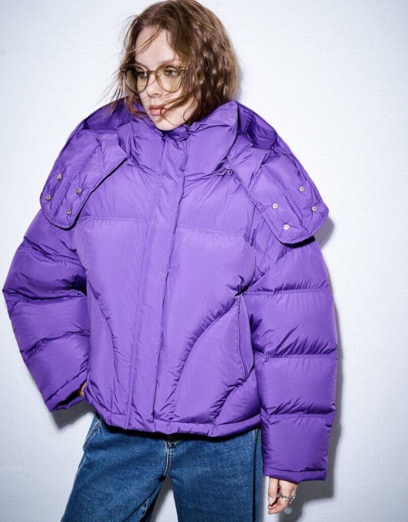 Urban Revivo Drop Shoulder Sleeve Women's Puffer Jacket Purple | DTFZBCP-27