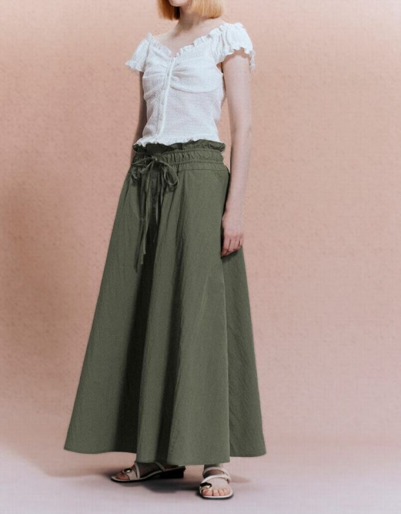 Urban Revivo Elastic Waist A-Line Women's Skirts Green | EBWRMOL-71