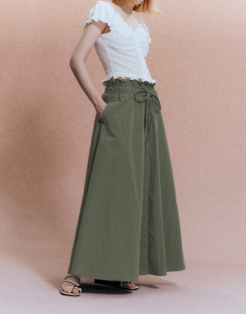 Urban Revivo Elastic Waist A-Line Women's Skirts Green | EBWRMOL-71