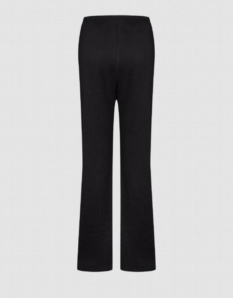 Urban Revivo Elastic Waist Knitted Flare Women's Pants Black | OCBPYRJ-70