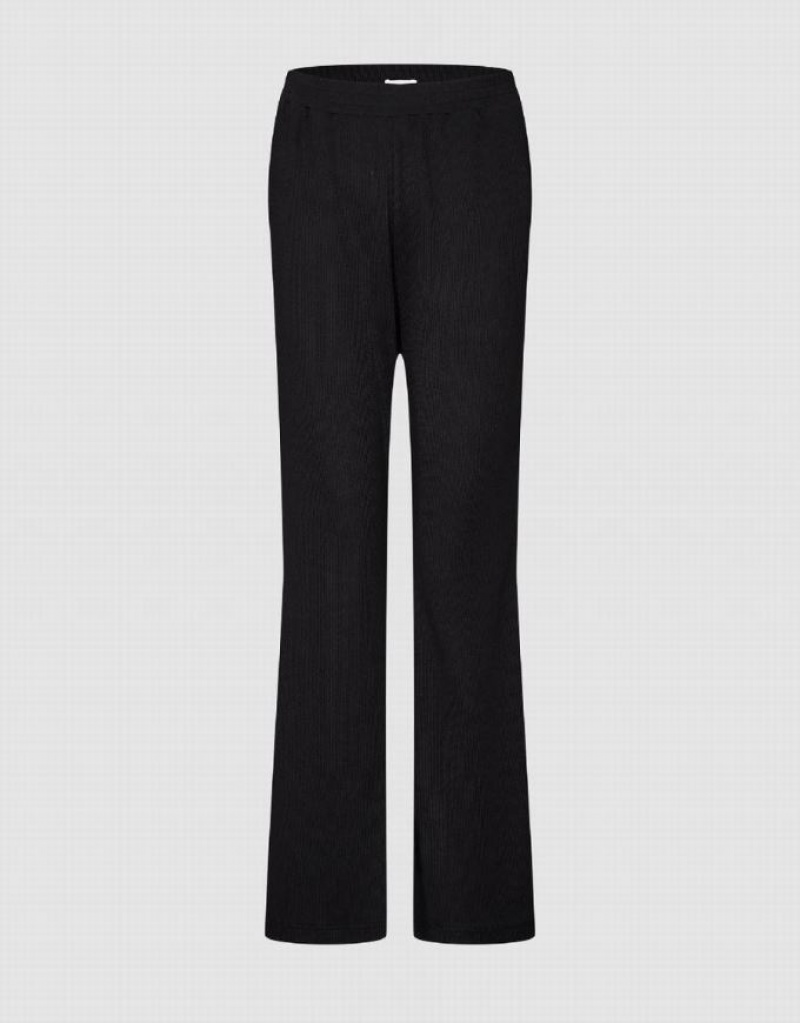 Urban Revivo Elastic Waist Knitted Flare Women\'s Pants Black | OCBPYRJ-70