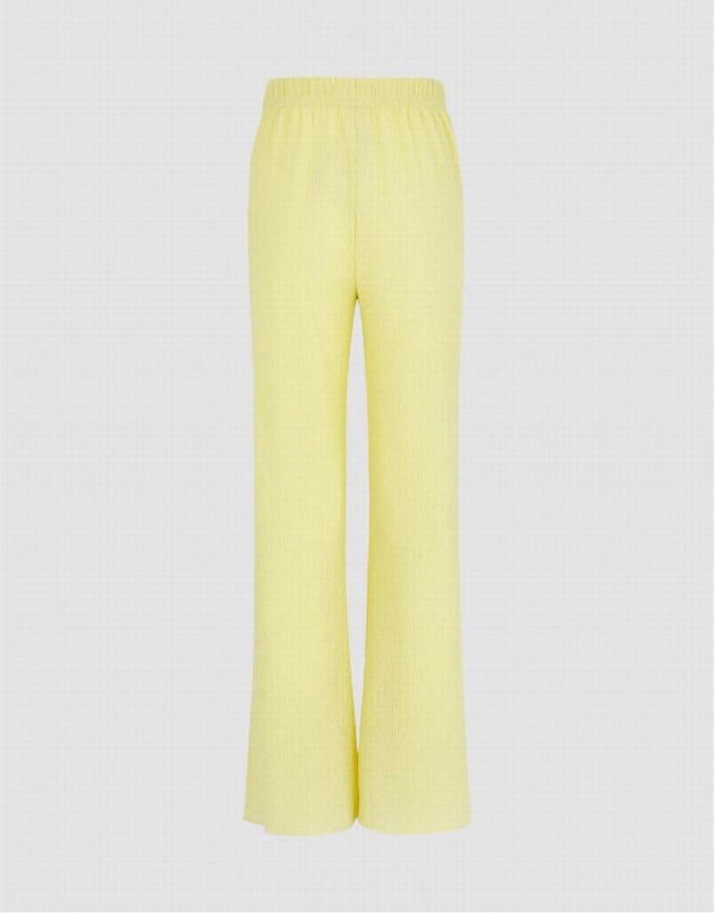 Urban Revivo Elastic Waist Knitted Flare Women's Pants Yellow | LUWRAPT-47