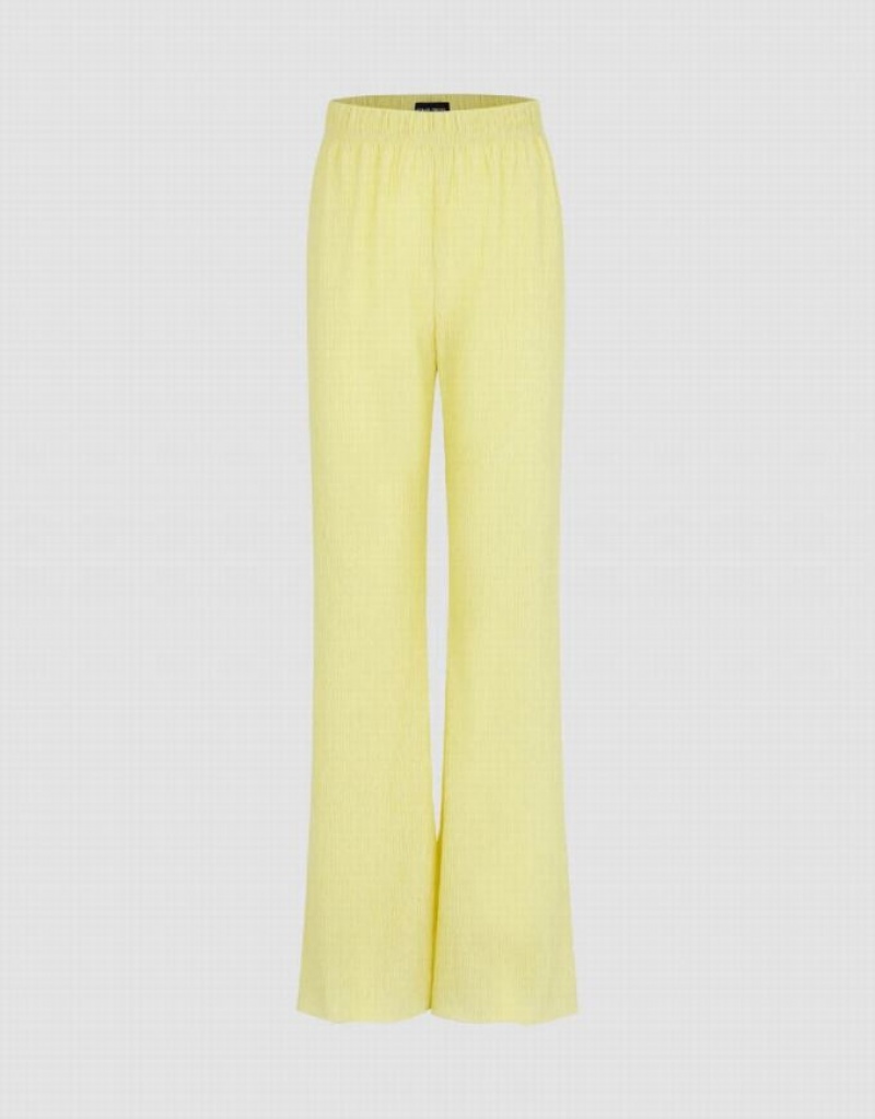 Urban Revivo Elastic Waist Knitted Flare Women\'s Pants Yellow | LUWRAPT-47