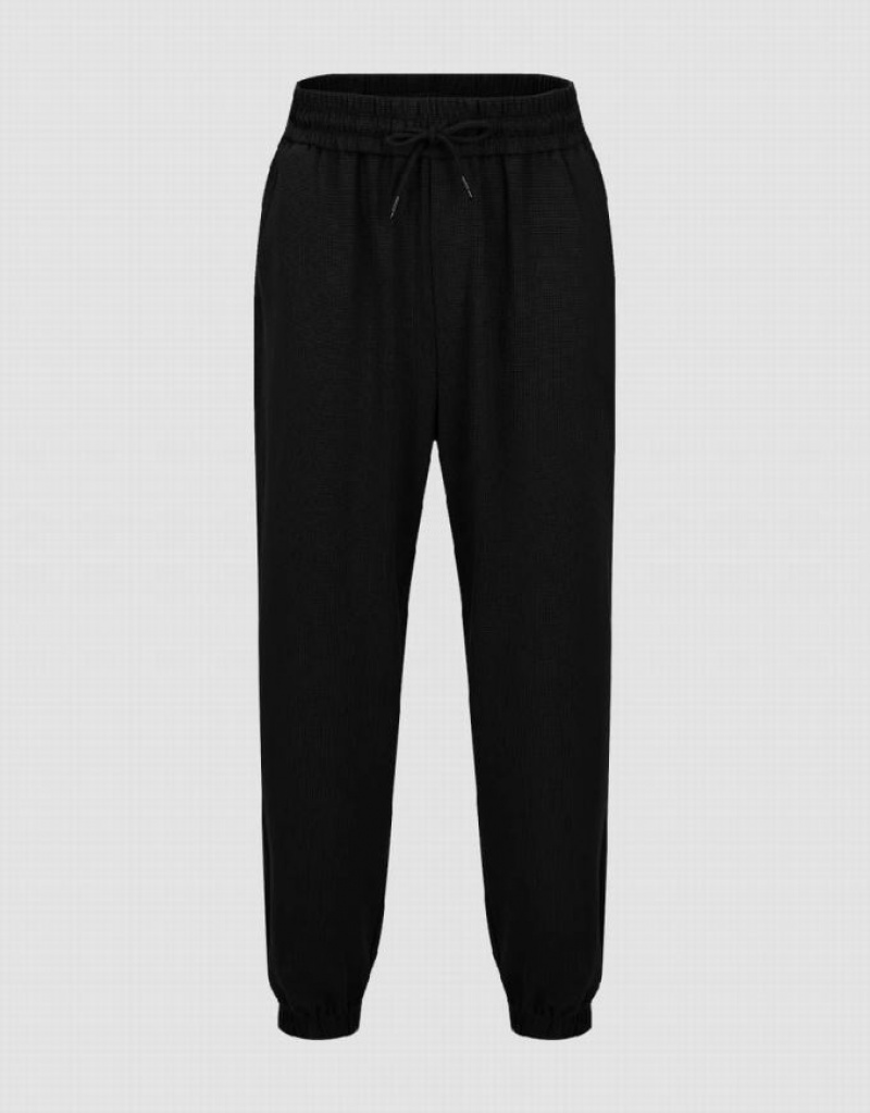 Urban Revivo Elastic Waist Knitted Men\'s Joggers Black | SZXIHTB-42