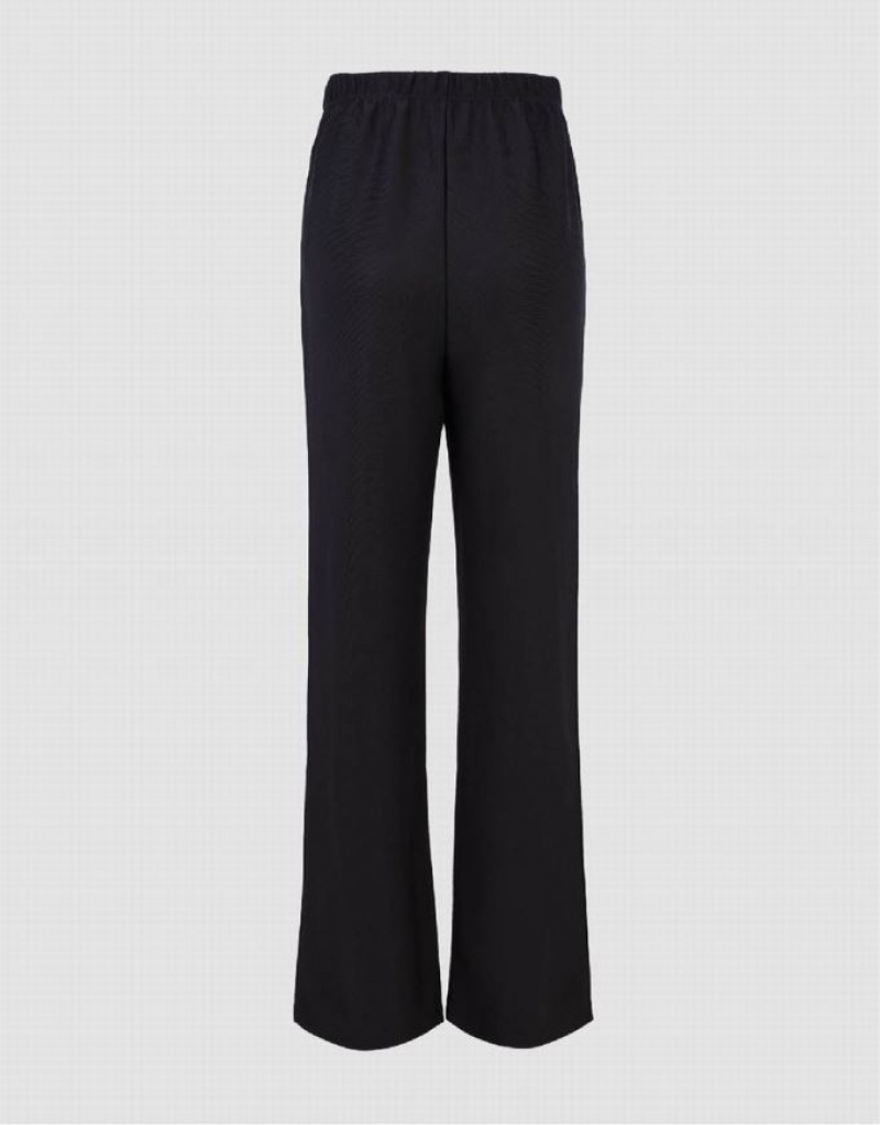 Urban Revivo Elastic Waist Knitted Straight Women's Pants Black | GYUNIJB-62