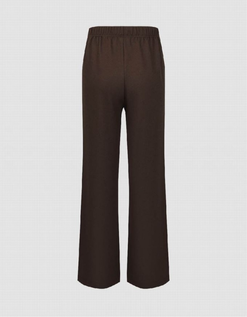 Urban Revivo Elastic Waist Knitted Wide-Leg Women's Pants Brown | RVOXPTZ-34