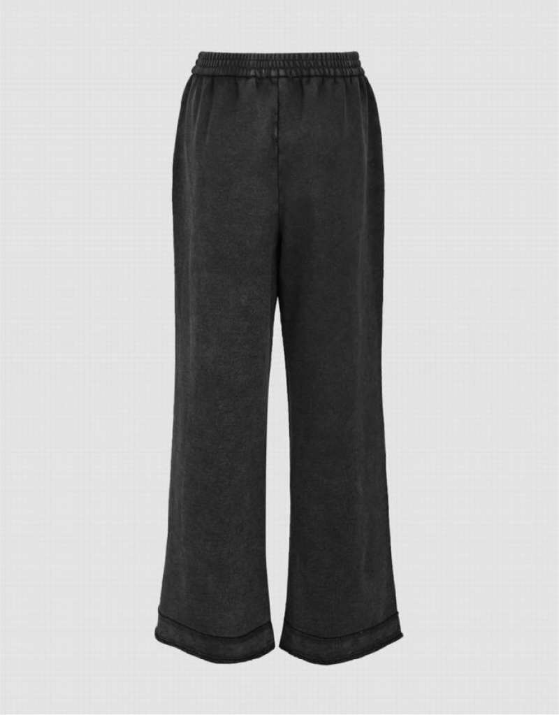 Urban Revivo Elastic Waist Knitted Wide-Leg Women's Pants Dark Grey | FGTXKYE-31