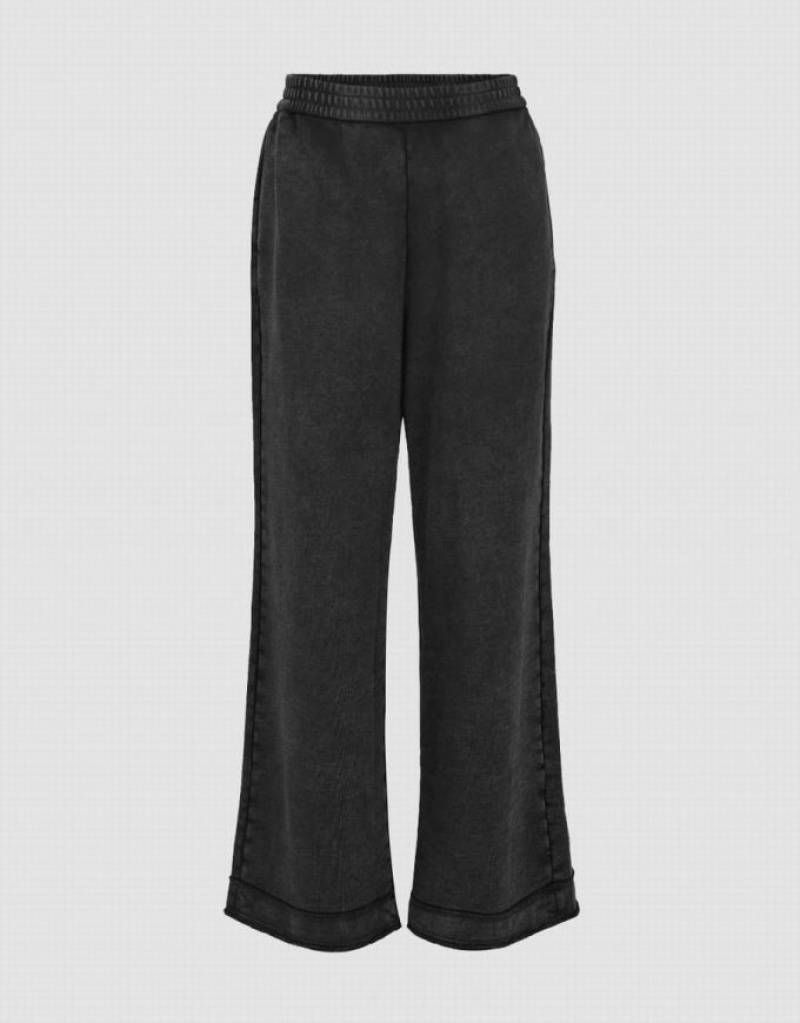 Urban Revivo Elastic Waist Knitted Wide-Leg Women\'s Pants Dark Grey | FGTXKYE-31