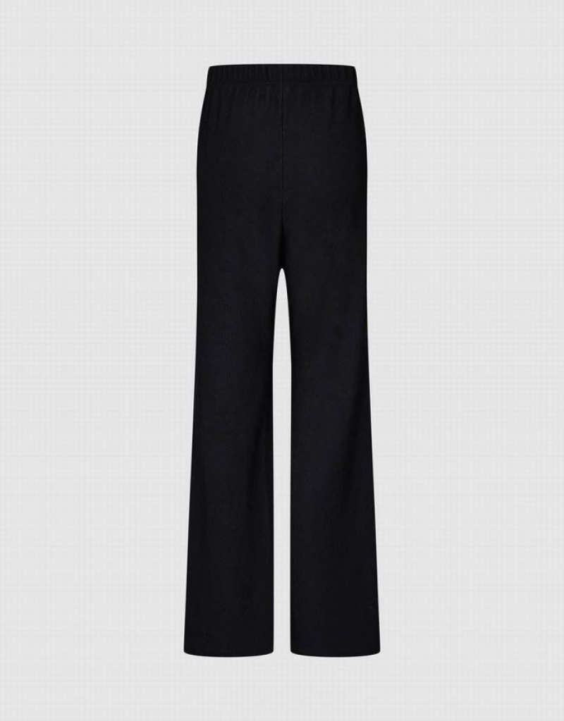 Urban Revivo Elastic Waist Knitted Wide-Leg Women's Pants Black | LETDIPZ-80