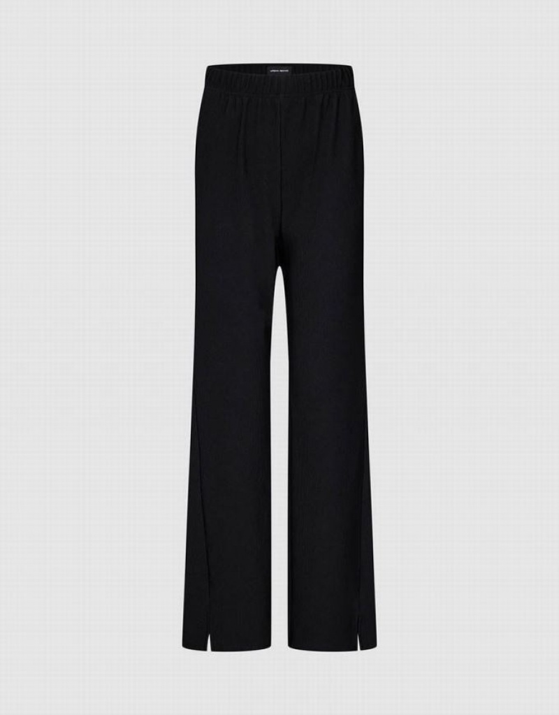 Urban Revivo Elastic Waist Knitted Wide-Leg Women\'s Pants Black | LETDIPZ-80